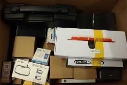 A box of assorted as new small electrical items and accessories.