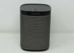 A pre-owned Sonos Play:1 Smart Wireless Speaker in Black (Some cosmetic damage. No power supply or