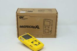 A boxed as new BW GasAlert MicroClip XL (O2 LEL H2S CO) Gas Detector (Model: MCXL-XWHM-Y-UK) (Box