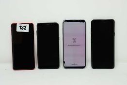 SOLD FOR PARTS ONLY: Four pre-owned Samsung Smartphones (all FRP locked); a Samsung Galaxy A8 SM-