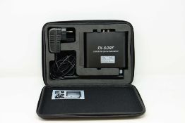 A pre-owned Talent TX-50RF Silent Disco 3 Channel Transmitter with power supply in carry case.