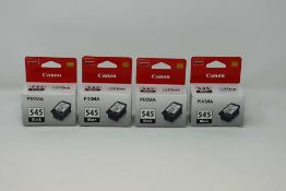 Four boxed as new Canon PG-545 8ml Black Ink Cartridges (P/N: 8287B001 AA) (Some cosmetic damage