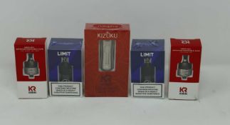 Five boxed as new Kizoku vaping items; 1 x Kirin Tube Mod 18350/18650, 1 x Kirin 0.5ohm 16w-22w Mesh