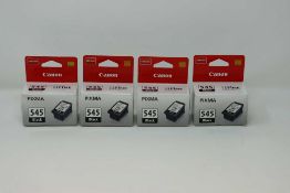 Four boxed as new Canon PG-545 8ml Black Ink Cartridges (P/N: 8287B001 AA) (Some cosmetic damage