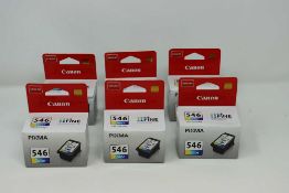 Six boxed as new Canon CL-546 3 Colour (Cyan, Magenta, Yellow) 9ml Cartridges (P/N: 8289B001 AA) (