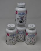 Four boxed as new DynamEp dietary supplement amino booster capsules tub (120 capsules per tub).