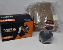 A quantity of Mira Safety items to include two full face gas masks (CM-6M), three Haz-Suits and