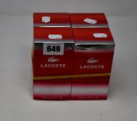 Four boxed as new Lacoste eau de toilette pour homme (125ml).
