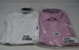 An as new Ralph Lauren polo shirt in white (XL) and a Ralph Lauren Classics shirt in pink (L).