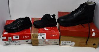 A pair of adults as new Kickers Kick Hi boots (UK 12) together with two pairs of children's Kickers;