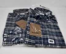 Two as new Burberry Simpson shirts in blue check (Both XXL - Security tags attached, RRP €89 each).