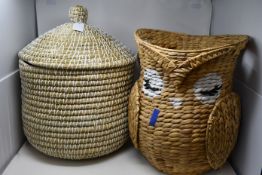 One Pottery Barn Kids Owl Shaped Storage Basket and one Zara Home linen basket, both as new.