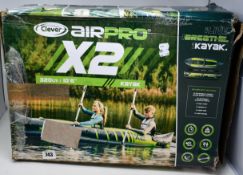 One boxed as new Clever Airpro X2 inflatable kayak.