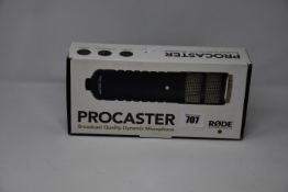 One boxed as new Rode Procaster broadcast microphone.