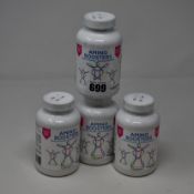 Four boxed as new DynamEp dietary supplement amino booster capsules tub (120 capsules per tub).