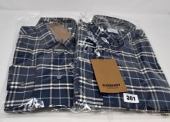 Two as new Burberry Simpson shirts in blue check (Both XXL - Security tags attached, RRP €89 each).