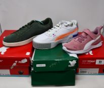 Three pairs of as new Puma trainers; Cali Sport NL (UK 6.5), Smash v2 (UK 9.5) and Anzarun Lite (