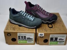 A pair of ladies Oboz Firebrand II Low B-Dry waterproof walking shoes in lilac (UK 6.5) and a pair