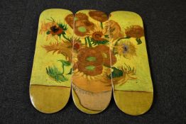 A Sunflowers - Vincent Van Gough triptych set of three skateboard decks, Wall Art Open Edition