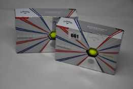 Five boxed as new Callaway twelve pack super soft golf balls (Colour yellow).