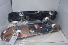 A Globe G2 On The Brink (Dumpster Fire) complete skateboard and a Globe G1 Natives complete