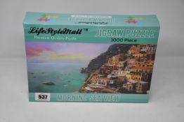 Five boxed as new Morning Sea View 1000 piece LifeStyleMall jigsaw puzzles (735 x 510mm).
