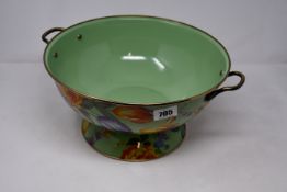 Three as new Mackenzie-Childs Flower Market enamel bowls in various different sizes.