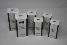 Six boxed as new Lacoste Match Point eau de toilette (2 x 100ml, 1 x 50ml and 3 x 30ml).