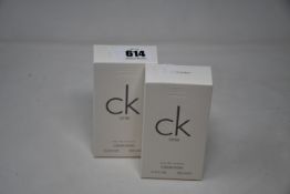 Six boxed as new Calvin Klein CK One eau de toilette (100ml).