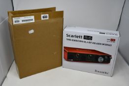 A boxed as new Scarlett 8i6 third generation 8-in, 6-out USB audio interface.