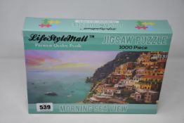 Five boxed as new Morning Sea View 1000 piece LifeStyleMall jigsaw puzzles (735 x 510mm).