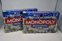 Six boxed as new Monopoly Belfast Edition board games.