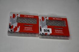 Six as new SRAM PC RED22 11 Speed Chains (HollowPin riveting, 114 links).