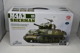 One boxed as new Heng Long US M4A3 Sherman 1/16 scale real radio control battle tank with Infrared