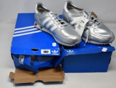 Two pairs of as new Adidas LA Trainer Buongiorno in silver (UK 9 - Damage to boxes).