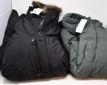 A ladies Uniglo Seamless Down Long Coat in olive (XS) and a men's Uniglo Ultra Warm Down Coat in