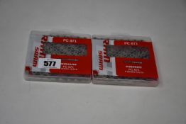 Six SRAM PC 971 9 speed chains and five SRAM PC 850 8 speed chains (All as new but one with slight