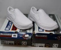 Two pairs of as new Skechers Work relaxed fit memory foam Flex Advantage shoes in white (UK 9,10 -
