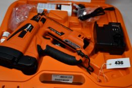 A boxed as new Paslode Li-on second fix cordless gas nail gun (IM65A F16).