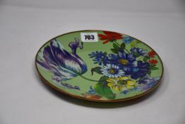Eight as new Mackenzie-Childs Flower Market enamel dinner plates green (RRP $48 per plate).