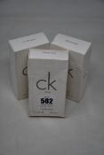 Three boxed as new Calvin Klein One eau de toilette (100ml) (Dust marks to outer boxes).