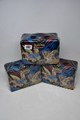Three boxed as new Pokemon trading cards collectors chests.