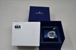 A ladies boxed as new Swarovski Crystalline Glam watch with blue leather strap (5537961).