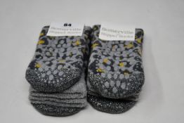 Ten pairs of as new Somerville Leopard slipper socks in grey/yellow (One size - RRP £20 each).