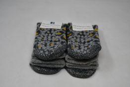 Ten pairs of as new Somerville Leopard slipper socks in grey/yellow (One size - RRP £20 each).