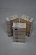 Three boxed as new Burberry for women eau de parfum (100 ml).