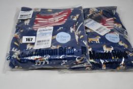 Five as new JoJo Maman Bebe Puppy Print pinafore/dungaree sets (3-6 months, 12-18 months, 2-3