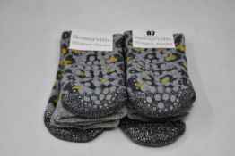 Ten pairs of as new Somerville Leopard slipper socks in grey/yellow (One size - RRP £20 each).