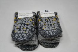 Ten pairs of as new Somerville Leopard slipper socks in grey/yellow (One size - RRP £20 each).