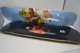 Three as new skateboard decks to include one Skateboard Café 8.25 doe skateboard deck in red and